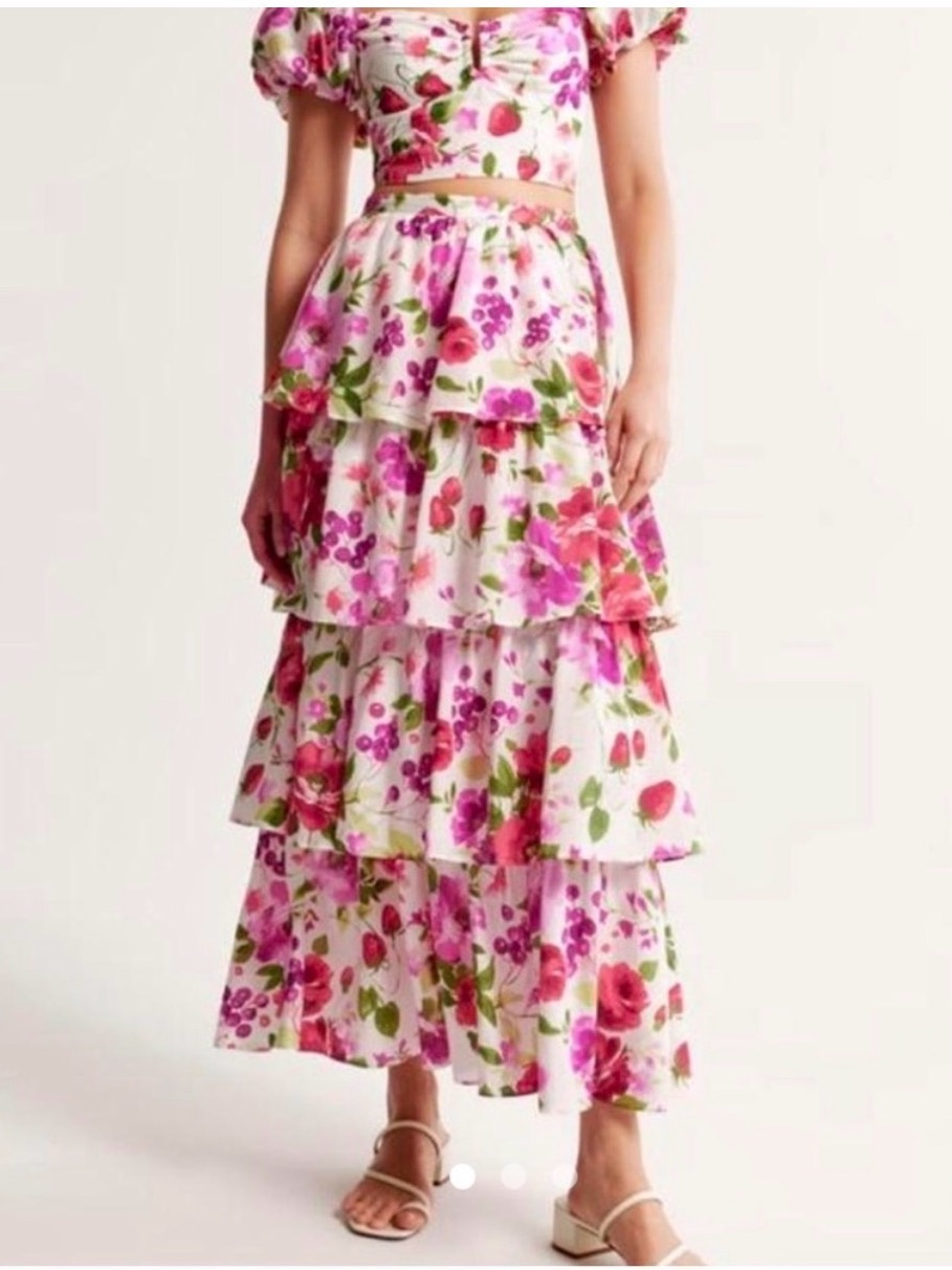 Abercrombie & Fitch Pink Floral Tiered Maxi Skirt